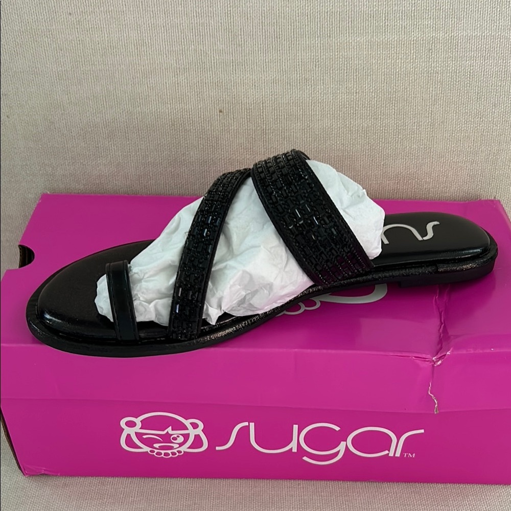 NEW Summer Sandals Glass Beaded Black Sandals